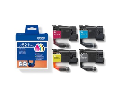 Original Brother LC521 Pack de 4 Cartuchos de Tinta LC521VAL para Brother DCP-J1260W / DPC-J1310DW / DCP-J1360DW / DCP-J1460DW