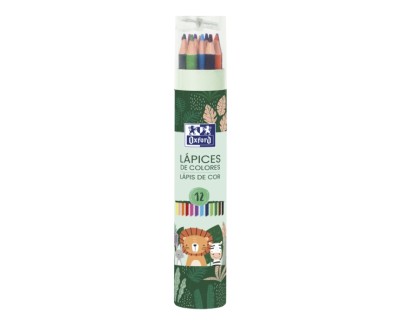 Oxford Animal Besties Tubo de 12 Lapices de Colores + Sacapuntas - Fabricados en Madera - Lapices Decorados con Diseños de Animales - Colores Surtidos