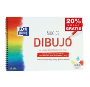 Oxford Bloc de Dibujo Escolar Espiral Formato A4+ Liso - 20 Hojas Microperforadas 130gr Color natural - Papel de Superfície Rugosa