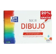 Oxford Bloc de Dibujo Escolar Espiral Formato A4+ Liso - 20 Hojas Microperforadas 130gr Color natural - Papel de Superfície Rugosa