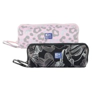 Oxford Dream Tech Estuche Portatodo Redondo - Apertura Total - 8 Compartimentos - Goma Kangoo Acoplable a Cuadernos y Carpetas - Asa de Transporte - Diseños Animal Print y Floral Print