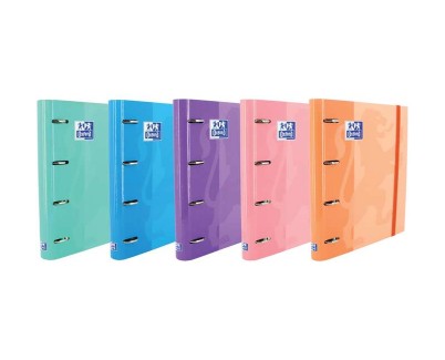Oxford Europeanbinder Classic Carpeta de 4 Anillas Formato A4+ con Recambio Cuadriculado 5x5mm y 4 Taladros - Cierre con Goma Elastica - Colores Surtidos Tendencia