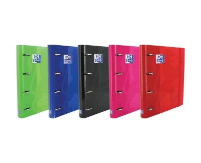 Oxford Europeanbinder Classic Carpeta de 4 Anillas Formato A4+ con Recambio Cuadriculado 5x5mm y 4 Taladros - Cierre con Goma Elastica - Colores Surtidos