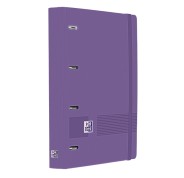 Oxford Europeanbinder Live & Go A4+ Carpeta Tamaño A4+ con Recambio de 100 Hojas Cuadricula 5x5mm - Tapa de Plastico Polyfoam - Cierre con Goma - Color Lila