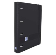 Oxford Europeanbinder Live & Go Carpeta de 4 Anillas Formato A4+ con Recambio Cuadriculado 5x5mm y 4 Taladros - Tapa de Plastico Resistente - Cierre con Goma Elastica - Color Negro