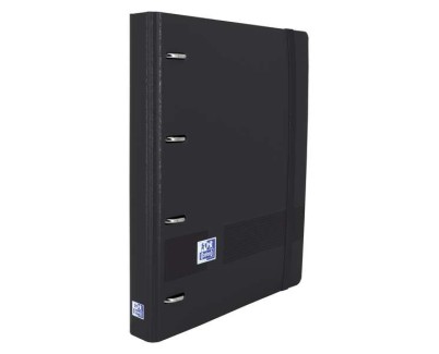 Oxford Europeanbinder Live & Go Carpeta de 4 Anillas Formato A4+ con Recambio Cuadriculado 5x5mm y 4 Taladros - Tapa de Plastico Resistente - Cierre con Goma Elastica - Color Negro