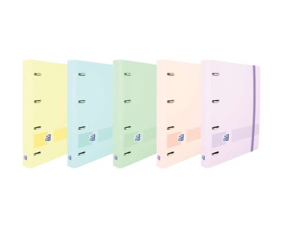 Oxford Europeanbinder Live & Go Carpeta de 4 Anillas Formato A4+ con Recambio Cuadriculado 5x5mm y 4 Taladros - Tapa de Plastico Resistente - Cierre con Goma Elastica - Colores Surtidos Pastel