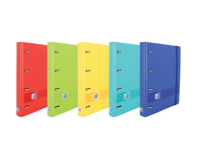 Oxford Europeanbinder Live & Go Carpeta de 4 Anillas Formato A4+ con Recambio Cuadriculado 5x5mm y 4 Taladros - Tapa de Plastico Resistente - Cierre con Goma Elastica - Colores Surtidos