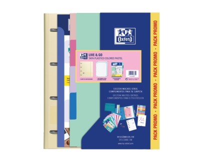 Oxford Europeanbinder Live & Go Carpeta Tamaño A4+ con Recambio + Separadores - Tapa de Plastico Polyfoam - Colores Pastel Aleatorios
