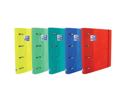 Oxford Europeanbinder Touch Carpeta de 4 Anillas Formato A4+ con Recambio Cuadriculado 5x5mm y 4 Taladros - Tapa Tacto Suave - Cierre con Goma Elastica - Colores Surtidos