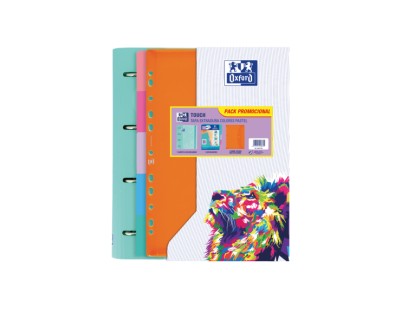 Oxford Europeanbinder Touch Carpeta Tamaño A4+ con Recambio + Separadores + Sobre de Plastico Multitaladro - Ideal para Organizar Documentos - Colores Pastel Aleatorios