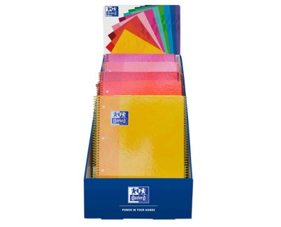 Oxford Europeanbook 1 Classic Expositor con 25 Cuadernos Espiral A4+ 80 Hojas Cuadicula 5x5 Microperforado - Tapa Extradura - Colores Calidos Surtidos