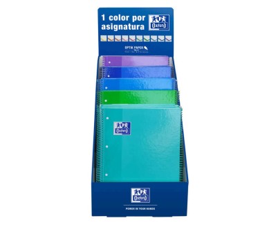 Oxford Europeanbook 1 Classic Expositor con 25 Cuadernos Espiral A4+ 80 Hojas Cuadicula 5x5 Microperforado - Tapa Extradura - Colores Frios Surtidos
