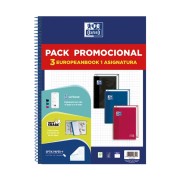 Oxford Europeanbook 1 Classic Pack de 3 Cuadernos Espiral Formato A4+ Cuadriculado 5x5mm - 80 Hojas 90gr - Tapa Extradura Tacto Suave - Recuadro de Color - Colores Vivos Surtidos