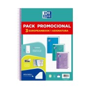 Oxford Europeanbook 1 Touch Pack de 3 Cuadernos Espiral Formato A4+ Cuadriculado 5x5mm - 80 Hojas 90gr - Tapa Extradura Tacto Suave - Recuadro de Color - Colores Pastel Surtidos