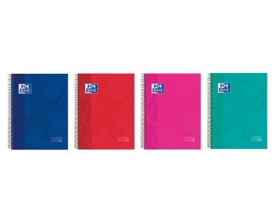 Oxford Europeanbook 10 Cuaderno Espiral Formato A4+ Cuadriculado 5x5mm - 150 Hojas - Tapa Extradura acabado Brillante - 10 Bandas de Color - Colores Surtidos