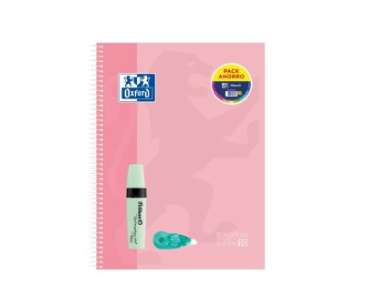 Oxford Europeanbook 10 Touch Cuaderno A4+ Cuadriculado 5x5mm 150 Hojas + Marcador Texmarker 490 Pastel Pelikan + Corrector Fancy Roller Pelikan - Tapa Extradura - 10 Bandas de Color - Colores Pastel Surtidos