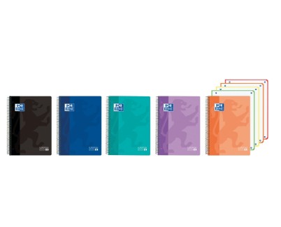 Oxford Europeanbook 4 Cuaderno A5+ Cuadriculado 5x5mm 120 Hojas 90gr - Tapa Superresistente - 4 Bandas de Color - Colores Vivos Surtidos