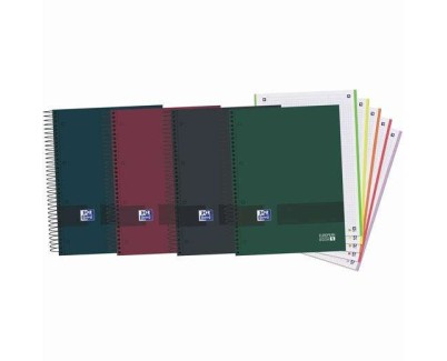 Oxford Europeanbook 5 Oxford & You Pack de 5 Cuadernos Espiral Formato A4+ Cuadriculado 5x5 - 120 Hojas Microperforadas con 4 Taladros - Tapa Extradura acabado Mate - 5 Bandas de Color - Colores Oscuros Surtidos