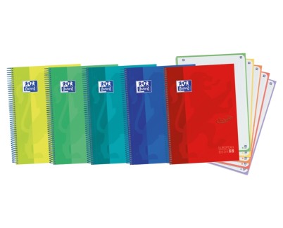Oxford Europeanbook 5 Touch Cuaderno Espiral A4+ Cuadricula 5x5 - 120 Hojas con Bandas de Color - Tapa Extradura Resistente - Colores Vivos Surtidos
