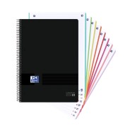 Oxford Europeanbook 8 Live & Go Cuaderno Espiral A4+ 160 Hojas Cuadricula 5x5 - 8 Bandas de Color - Tapa de Plastico Resistente - Color Negro