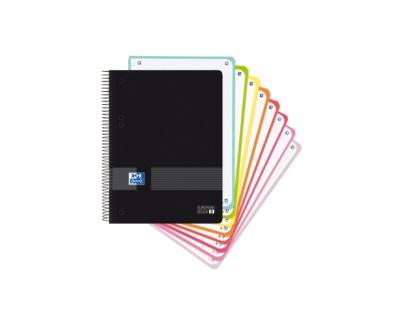 Oxford Europeanbook 8 Live & Go Cuaderno Espiral A5+ 160 Hojas Cuadricula 5x5 - 8 Bandas de Color - Tapa de Plastico Resistente - Color Negro