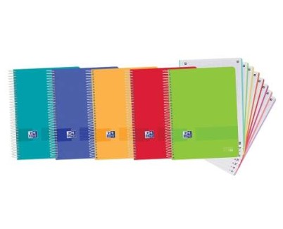 Oxford Europeanbook 8 Live & Go Pack de 5 Cuadernos Espiral Formato A4+ Cuadriculado 5x5mm - 160 Hojas Microperforadas con 4 Taladros - Tapa de Plastico - 8 Bandas de Color - Colores Surtidos