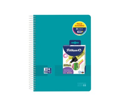 Oxford Europeanbook 8 Live & Go Pack de Cuaderno Espiral A4+ 160 Hojas Cuadricula 5x5 + 4 Marcadores Texmarker 490 Pelikan - 8 Bandas de Color - Tapa de Plastico Resistente - Colores Surtidos