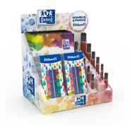 Oxford Expositor con 10 Blocs de Acuarela A4 + 10 Estuches de Acuarela F355 + Pinceles de Diferentes Formatos - Colores Surtidos