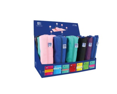 Oxford Kangoo Teens Expositor de 24 Estuches (12 rectangulares medianos, 12 redondos peque&ntilde;os) - Goma Elastica para unirlo al Cuaderno - Colores Surtidos
