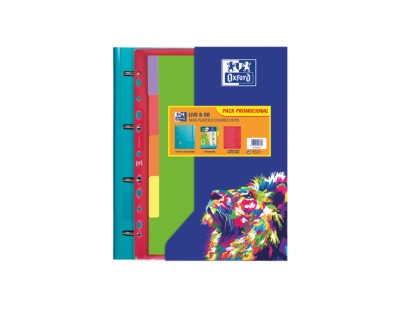 Oxford Live & Go Carpeta Europeanbinder A4+ con Recambio Cuadricula 5x5 + Separadores + Sobre Multitaladro - Ideal para Organizar Documentos - Colores Vivos Surtidos