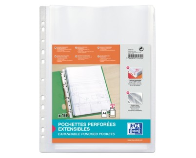 Oxford Pack de 10 Fundas Multitaladro A4 con Fuelle - Gran Capacidad - Polipropileno 200µ - Acabado Cristal