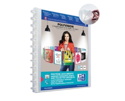 Oxford Polyvision Variozip A4+ Carpeta de 20 Fundas Removibles - Tapa de Plastico Personalizable - Organizacion y Proteccion para tus Documentos