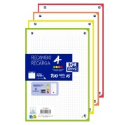 Oxford Recambios de 100 Hojas - Formato A5 - Cuadricula 5x5mm - 4 Taladros - Digitalizacion de Textos con App - Bandas de Colores Surtidos