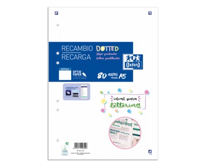 Oxford School A5 Recambio Paquete Dots 80 Hojas - Papel de Alta Calidad - Puntos para Organizar tus Notas