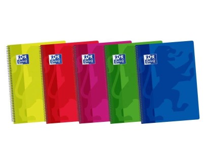 Oxford School Classic Cuaderno Espiral Folio 80 Hojas 1 Linea con Margen - Tapa de Plastico Resistente - Colores Surtidos