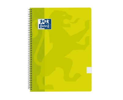 Oxford School Classic Cuaderno Espiral Tama&ntilde;o Folio Cuadricula 4x4mm - 80 Hojas - Tapa de Plastico - Color Lima