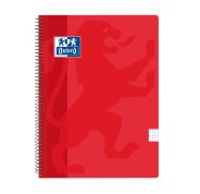 Oxford School Classic Cuaderno Espiral Tamaño Folio Cuadricula 4x4mm - 80 Hojas - Tapa de Plastico - Color Rojo