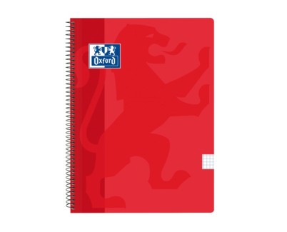 Oxford School Classic Cuaderno Espiral Tama&ntilde;o Folio Cuadricula 4x4mm - 80 Hojas - Tapa de Plastico - Color Rojo