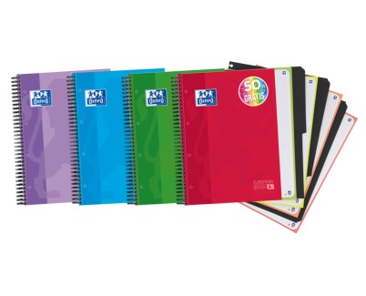 Oxford School Classic Europeanbook 4 Cuaderno Doble Espiral A4+ Cuadricula 5x5 - 120 Hojas Microperforadas 4 Taladros - Tapa Extradura Resistente - Incluye 3 Separadores - Colores Surtidos