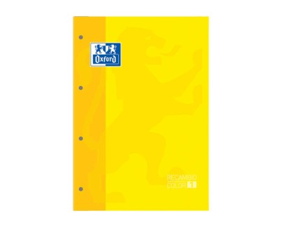 Oxford School Classic Recambio Encolado A4 80 Hojas Cuadricula 5x5 - Recuadro del Color de la Tapa - Tapa Color Amarillo