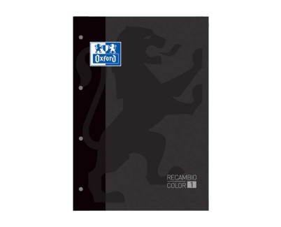 Oxford School Classic Recambio Encolado A4 80 Hojas Cuadricula 5x5 - Recuadro del Color de la Tapa - Tapa Color Negro
