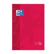 Oxford School Classic Recambio Encolado A4 80 Hojas Cuadricula 5x5 - Recuadro del Color de la Tapa - Tapa Color Rojo
