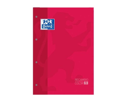 Oxford School Classic Recambio Encolado A4 80 Hojas Cuadricula 5x5 - Recuadro del Color de la Tapa - Tapa Color Rojo