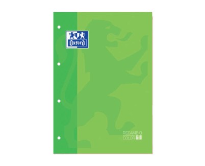 Oxford School Classic Recambio Encolado A4 80 Hojas Cuadricula 5x5 - Recuadro del Color de la Tapa - Tapa Color Verde