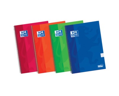 Oxford School Classic Write&Erase 4º Cuaderno Espiral - Tapa Extradura Resistente - 4x4 con Margen - 80 Hojas - Colores Surtidos