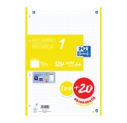 Oxford School Recambio A4 120 Hojas Cuadricula 5x5mm - 4 Taladros - Banda de Color Amarillo