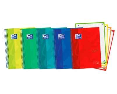 Oxford School Touch A5+ Europeanbook Libreta Espiral 120 Hojas Cuadricula 5x5 con Bandas de Color - Tapa Extradura con Tacto Suave - Colores Surtidos