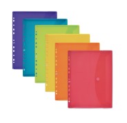 Oxford Sobre Portadocumentos Multitaladro A4 - Capacidad para 25 Hojas - Cierre de Velcro - 11 Taladros - Plastico Flexible Translucido - Colores Surtidos