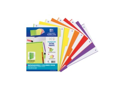 Oxford Strongline A4 Separadores 5 Posiciones - 4 Taladros - Plastico Opaco - 500 Micras - Colores Surtidos